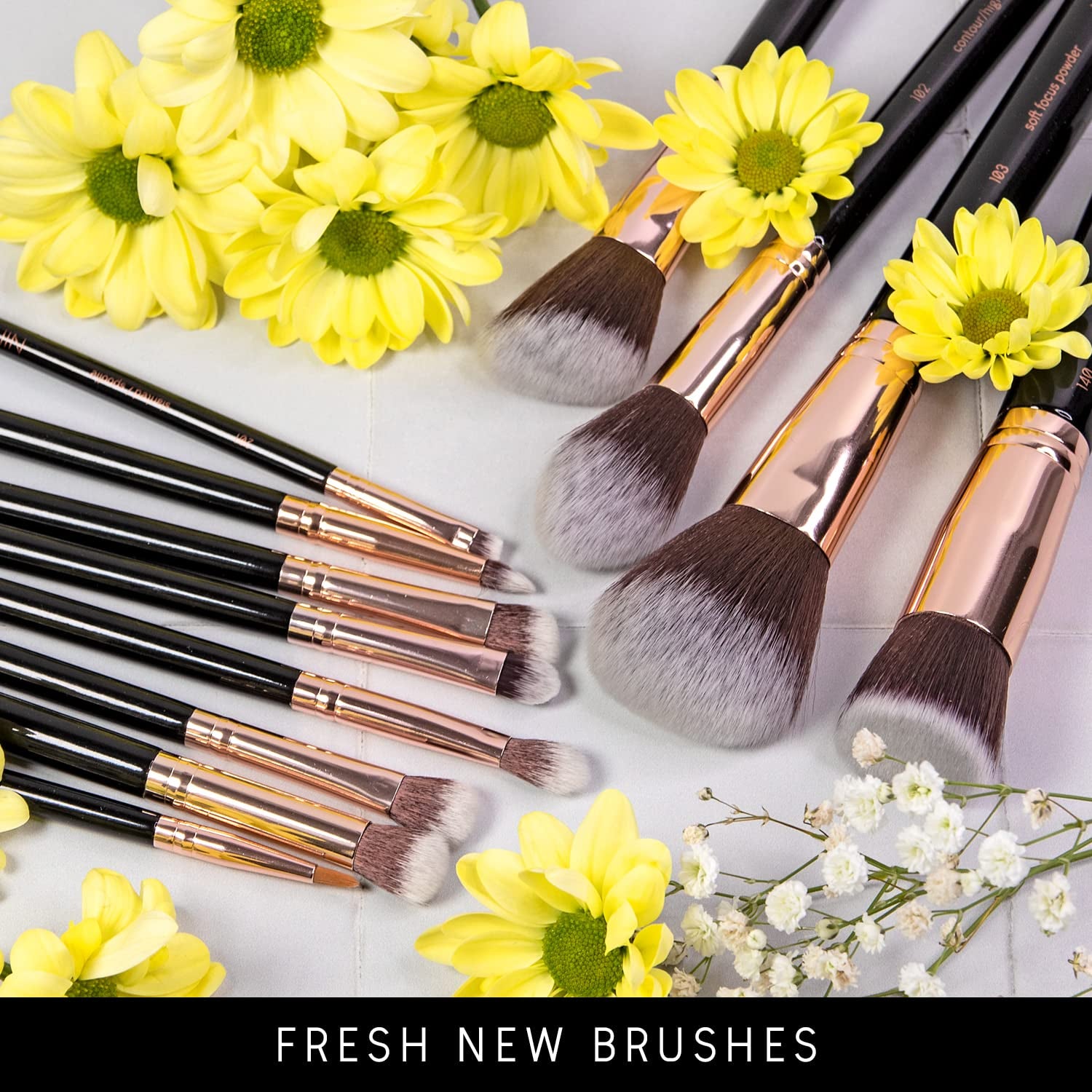15Pcs Professional Makeup Brush Set – Vegan Brushes, Case, Sponge & Cleaner