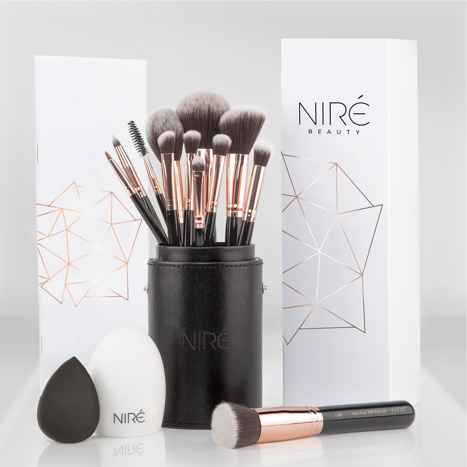 15Pcs Professional Makeup Brush Set – Vegan Brushes, Case, Sponge & Cleaner