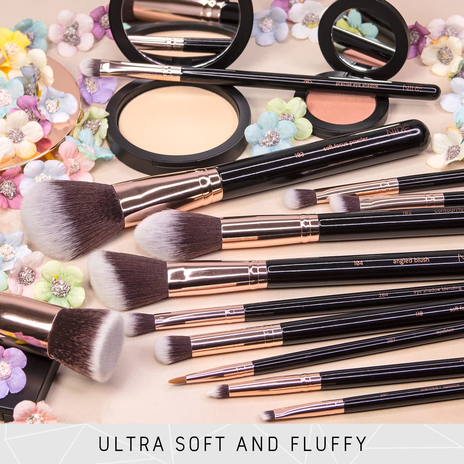 15Pcs Professional Makeup Brush Set – Vegan Brushes, Case, Sponge & Cleaner