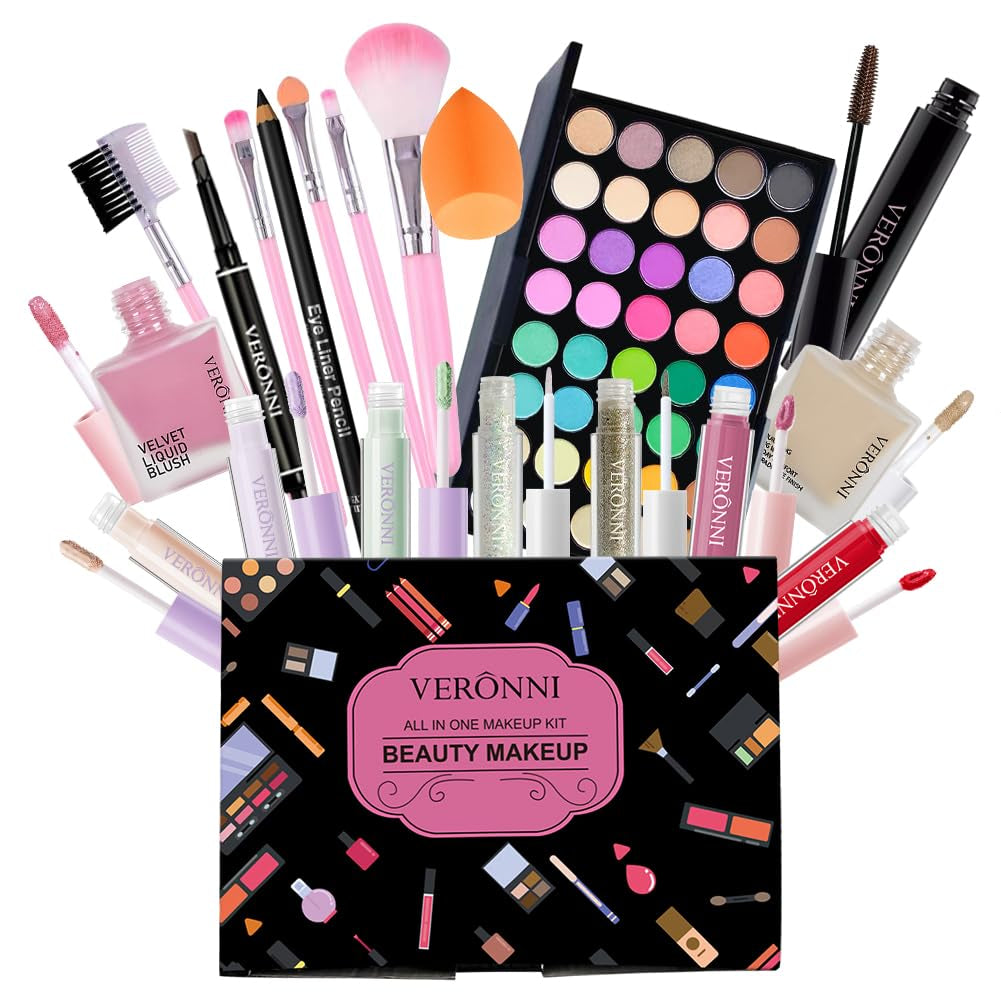 Makeup Kit for Women Full Kit, All in One Makeup Kit with Eyeshadow Eyeliner Eyebrow Lip Gloss Face Makeup & Brushes Full Starter Cosmetics Set for Girls & Teens (Set A)