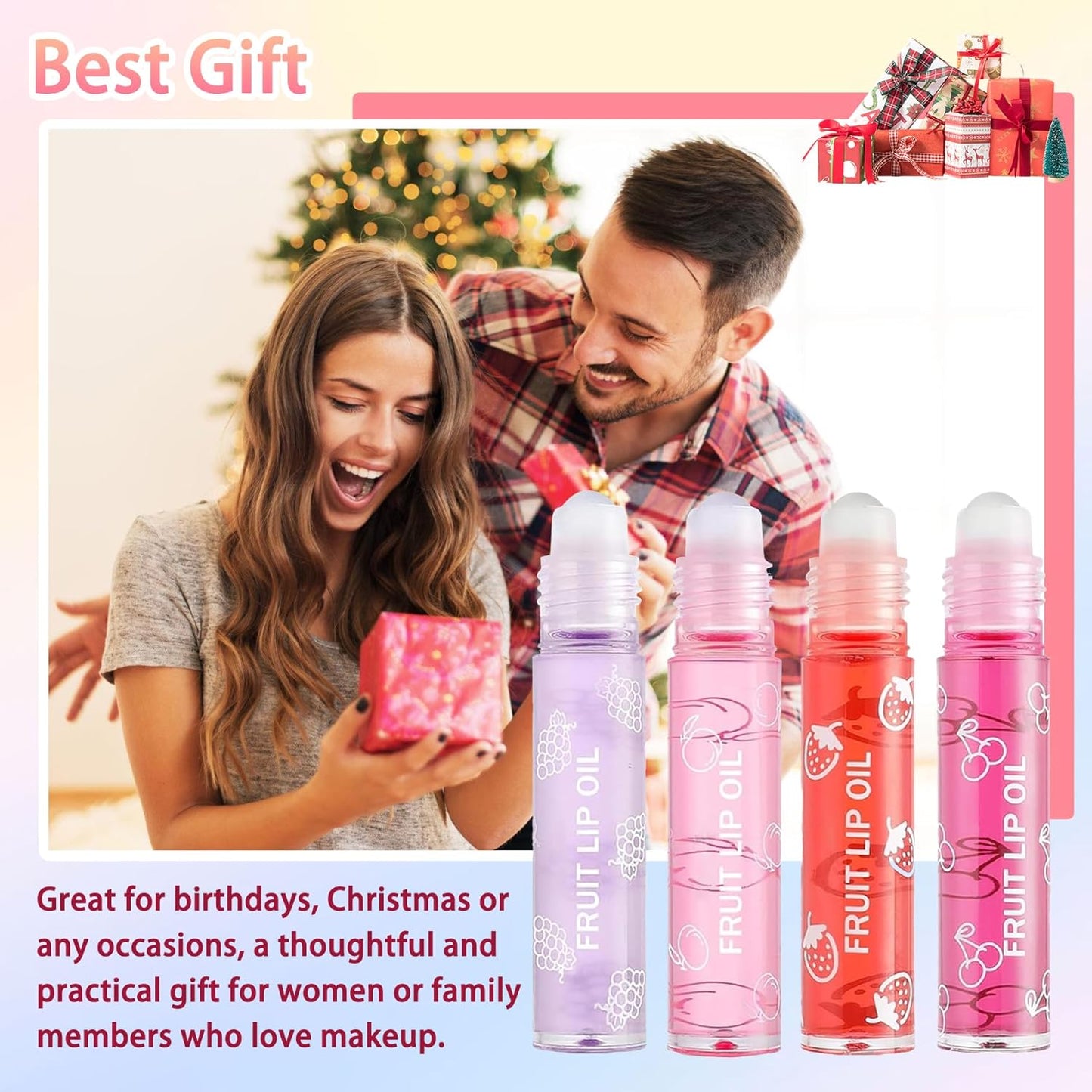 4Pcs Roll-On Lip Oil Set – Fruit Flavored, Hydrating & Plumping Gloss (Non-Sticky)