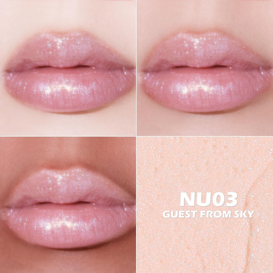 Moisturizing Shiny Lipstick,Pearl Shimmery Finish,Hydrating Tinted Lip Balm with Creamy Texture,Long Lasting High Pigmented Lip Stain,Guest from Sky