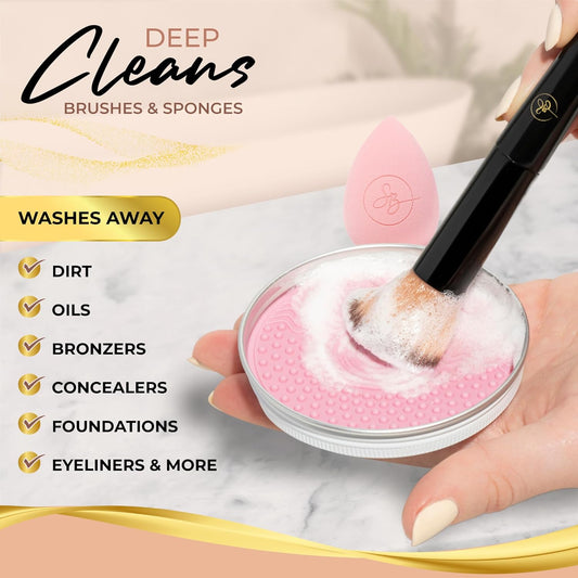 Professional Makeup Brush Cleaner Set - LARGE 3.5 Ounce Size - Vegan & Cruelty Free Make up Brush Cleanser Includes Pink Silicone Makeup Brush Cleaner Mat - for Brushes & Sponges