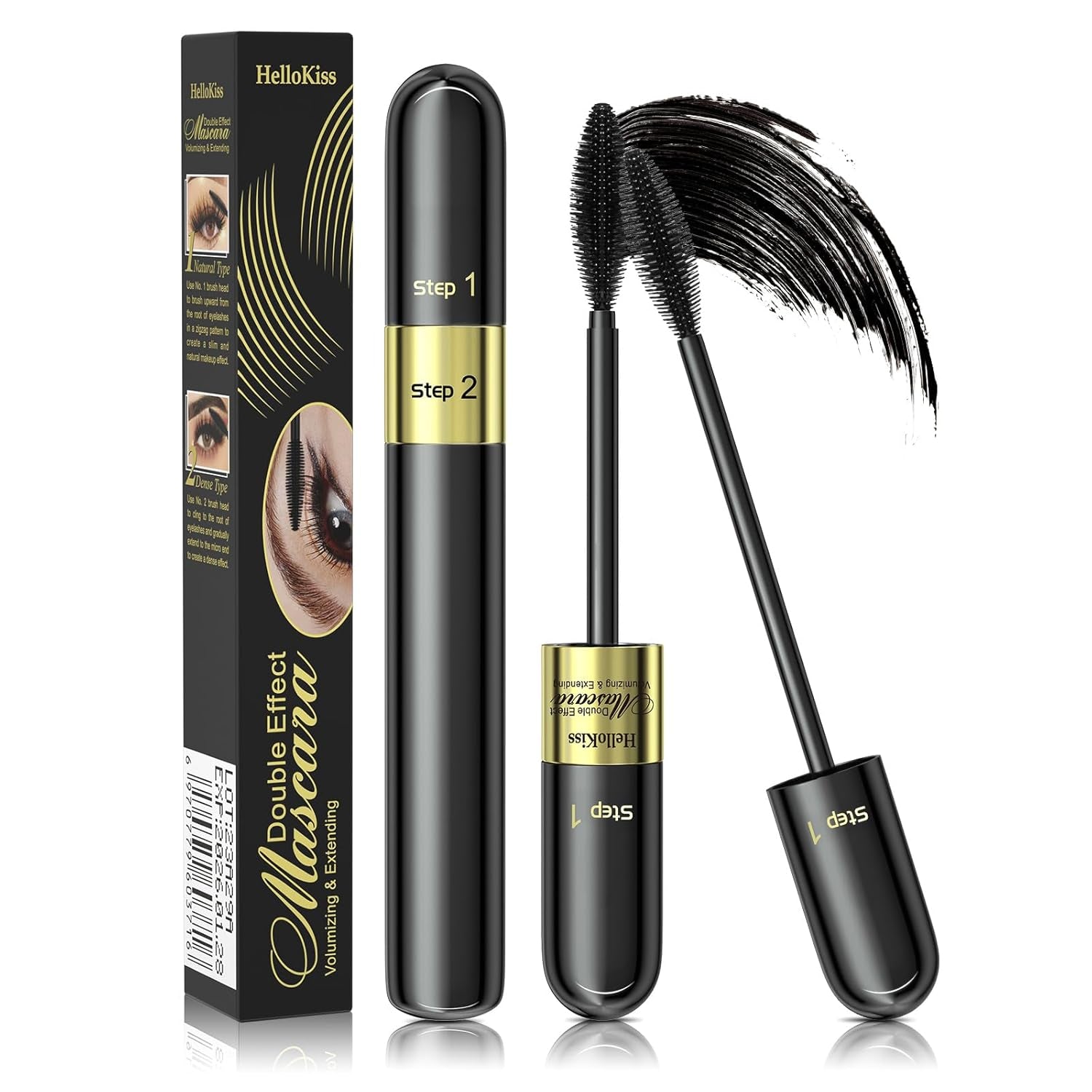 Waterproof Volume Length Mascara 2-In-1 Cool Black Thick Curl Mascara Smudge-Proof No Clumping Long-Lasting