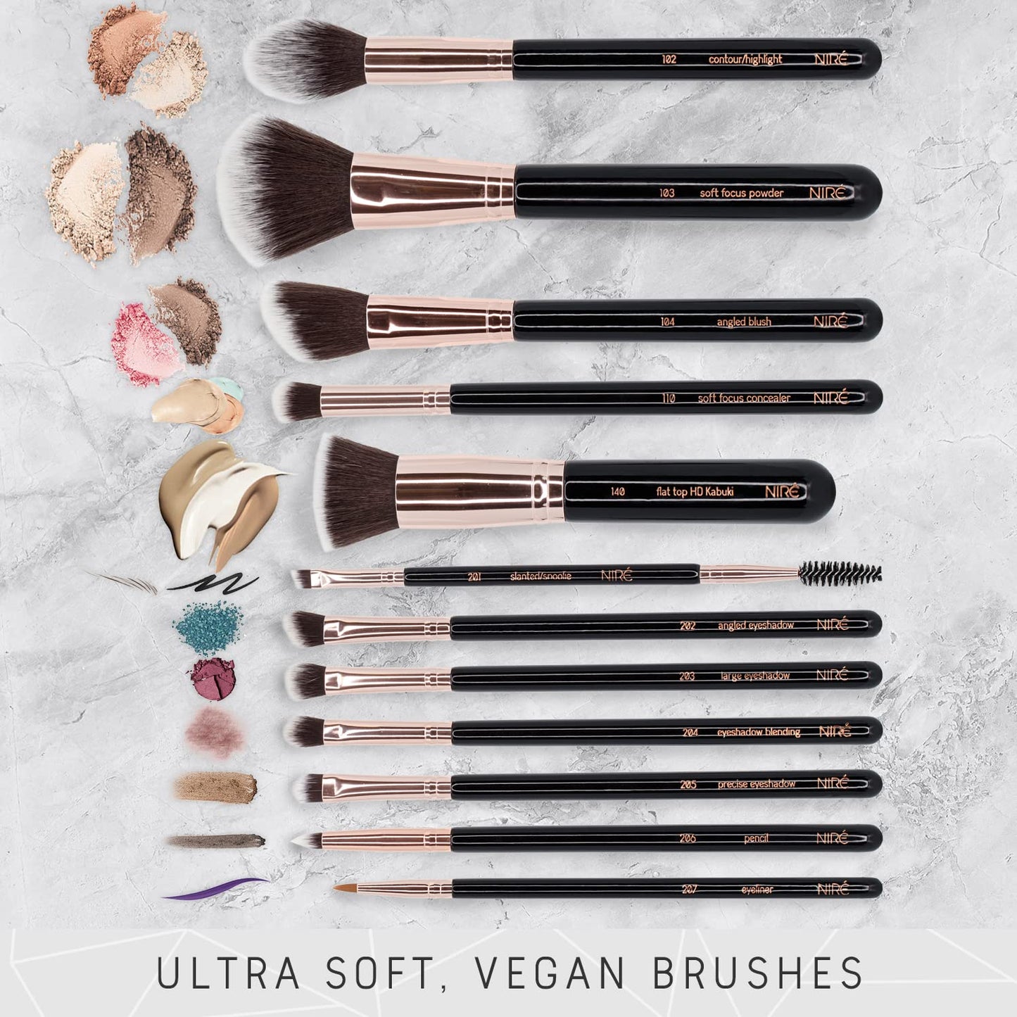 15Pcs Professional Makeup Brush Set – Vegan Brushes, Case, Sponge & Cleaner