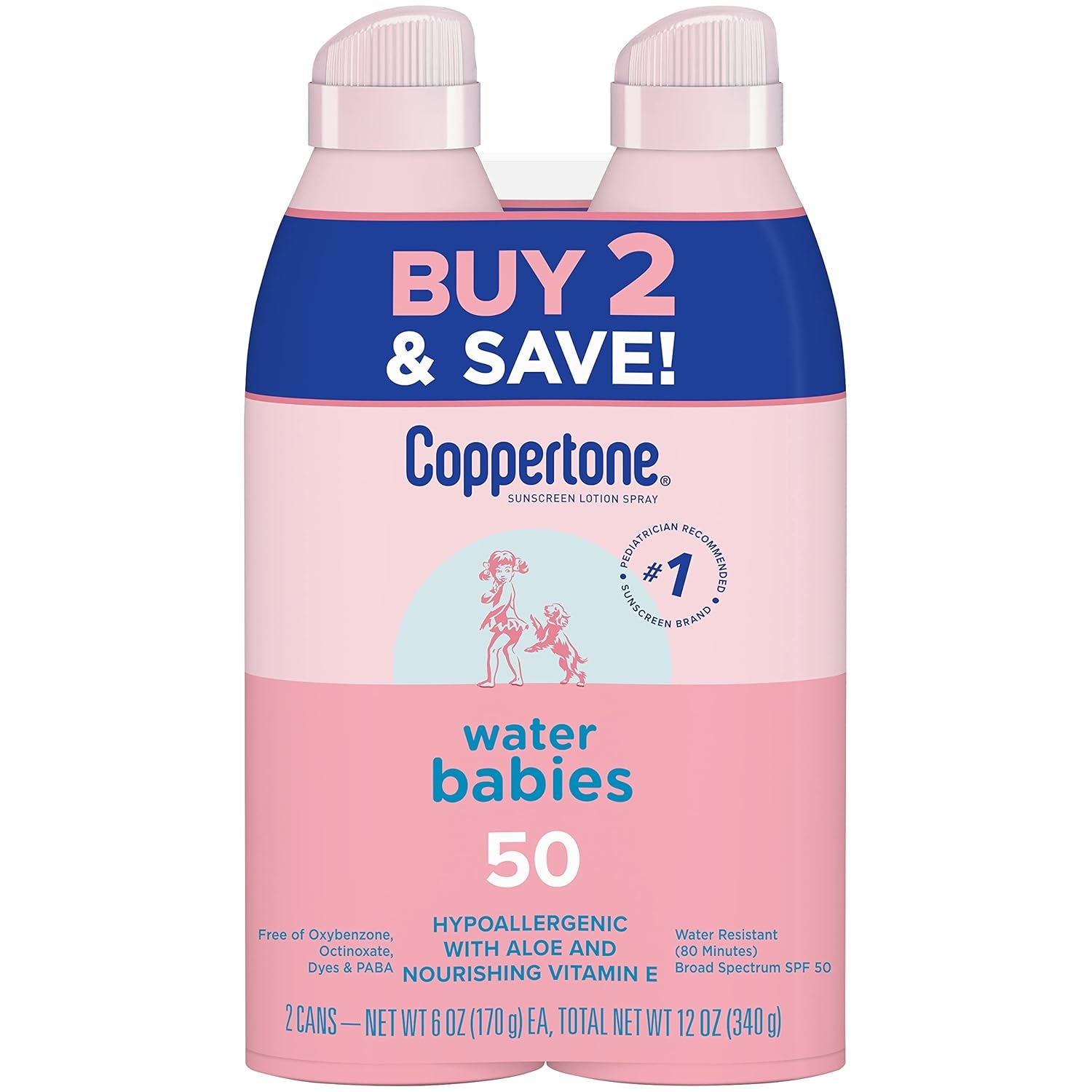 WaterBabies SPF 50 Baby Sunscreen Spray – 6oz, 2-Pack