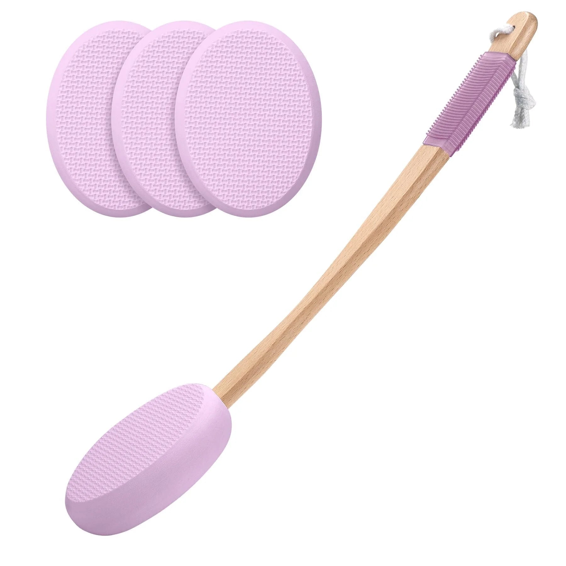 Back Lotion Applicator with Long Handle – 4 Replaceable EVA Pads, Ideal for Elderly and Women, Purple
