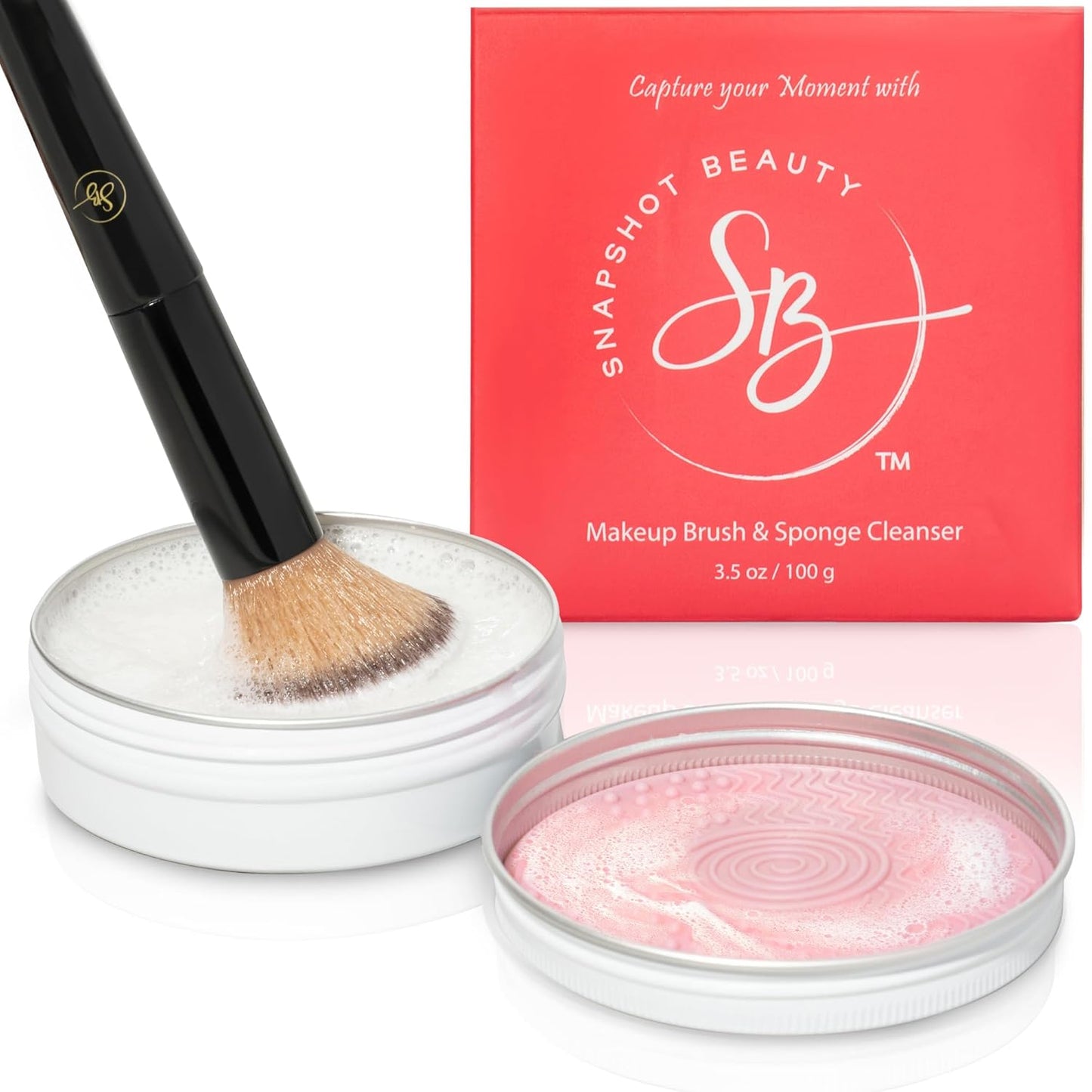 Professional Makeup Brush Cleaner Set - LARGE 3.5 Ounce Size - Vegan & Cruelty Free Make up Brush Cleanser Includes Pink Silicone Makeup Brush Cleaner Mat - for Brushes & Sponges