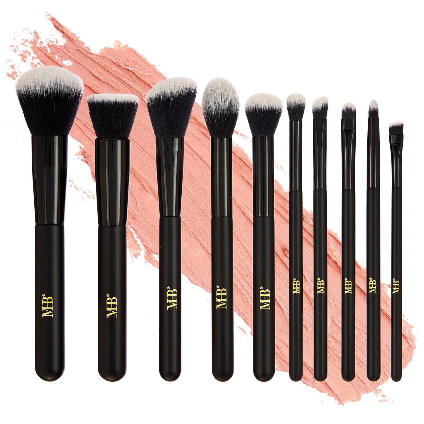 10Pc Pro Makeup Brush Set in Black - 10 Quality Soft Bristle Makeup Brushes for Everyday Use - Professional Makeup Brushes & Tools