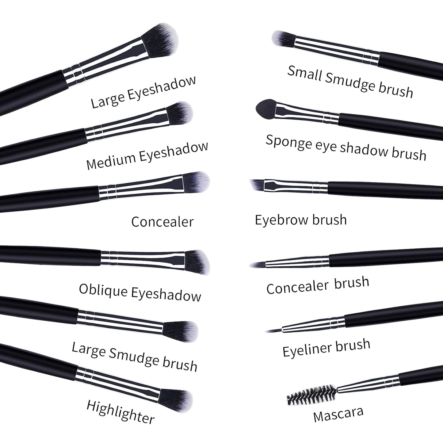 12Pcs Eye Makeup Brushes Set – Synthetic Bristles & Wooden Handles (Black)