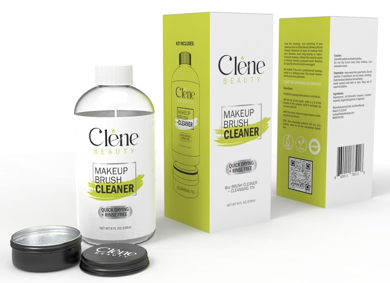 Rinse-Free Makeup Brush Cleaner – Quick-Dry (8oz Kit)