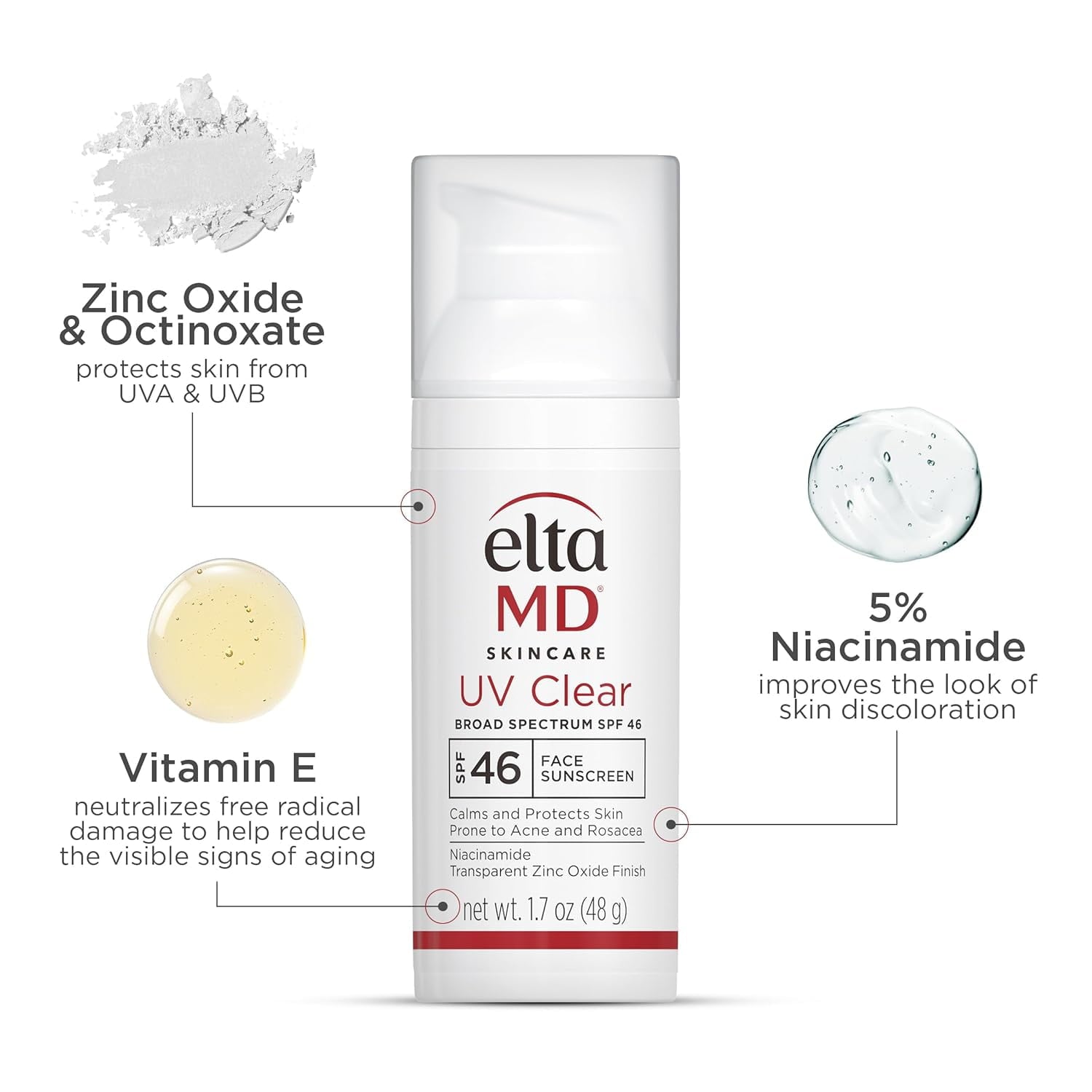 EltaMD UV Clear Face Sunscreen SPF 46, Oil Free Sunscreen for Face with Zinc Oxide, Dermatologist Recommended Lotion,1.7 oz Pump