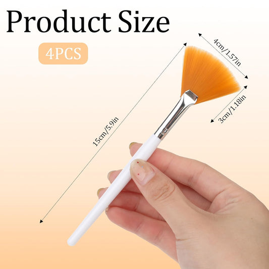 4 Pcs Facial Fan Mask Brushes, Fan Brushes Esthetician, Soft Facial Applicator Brushes Tools, Makeup Fan Brush Tool for Mud Cream Loose Powder Highlighting and Blush(Yellow and Two-Color)