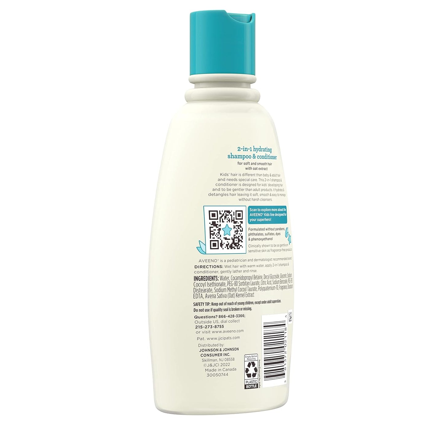 Aveeno Kids 2-In-1 Hydrating Shampoo & Conditioner, Gently Cleanses, Conditions & Detangles Kids Hair, Formulated with Oat Extract, for Sensitive Skin & Scalp, Hypoallergenic, 12 Fl. Oz