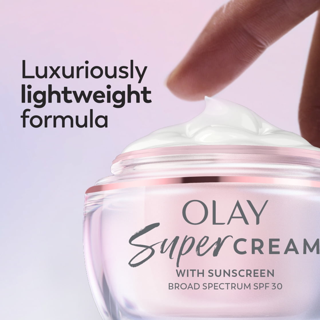 Olay Super Cream with Sunscreen SPF 30, Lightweight Face Moisturizer with Sun Protection, 5-in-1 Skin Care Benefits - Hydrating, Brightening, Firming - Niacinamide, Vitamin C, Collagen Peptide, 1.7oz