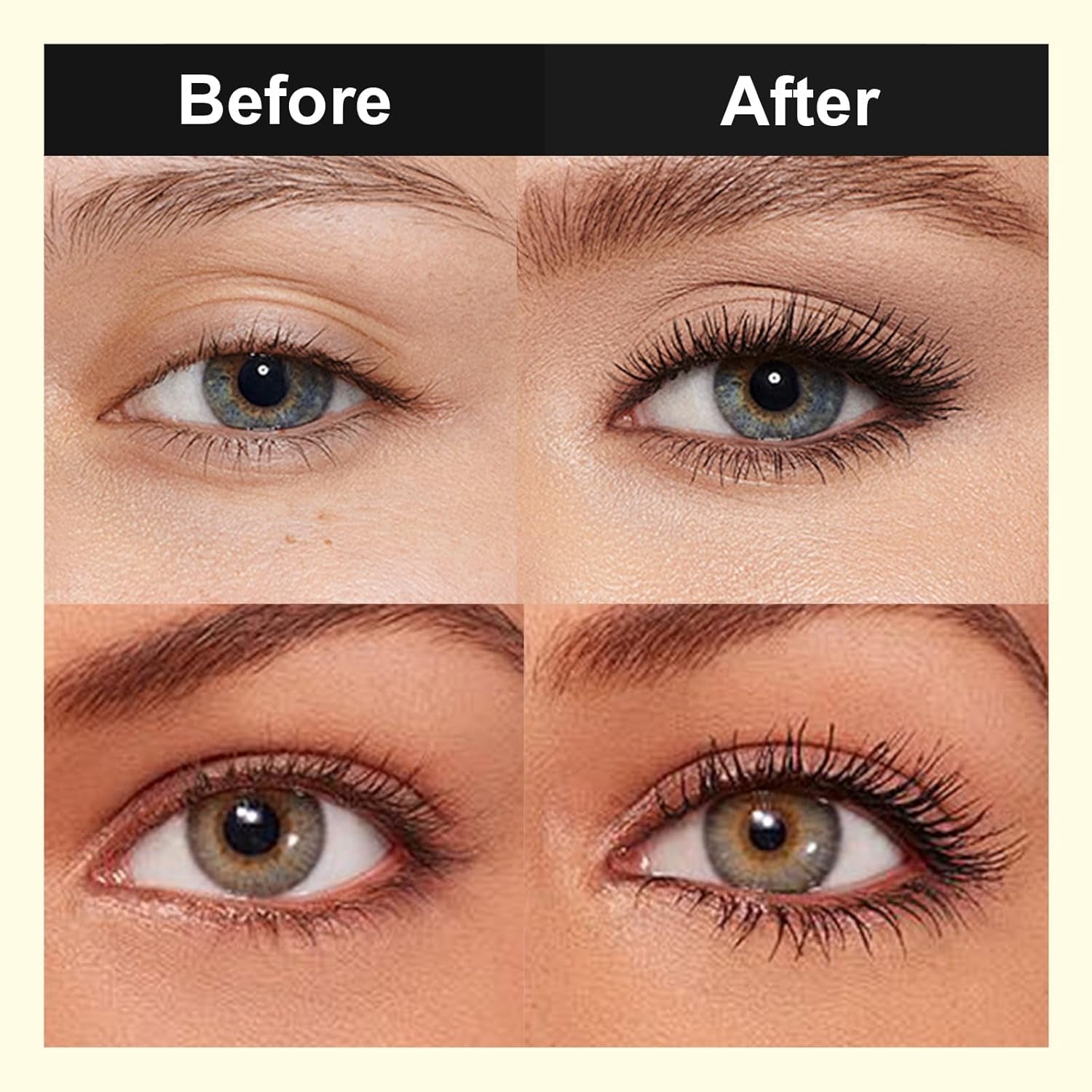 Waterproof Volume Length Mascara 2-In-1 Cool Black Thick Curl Mascara Smudge-Proof No Clumping Long-Lasting