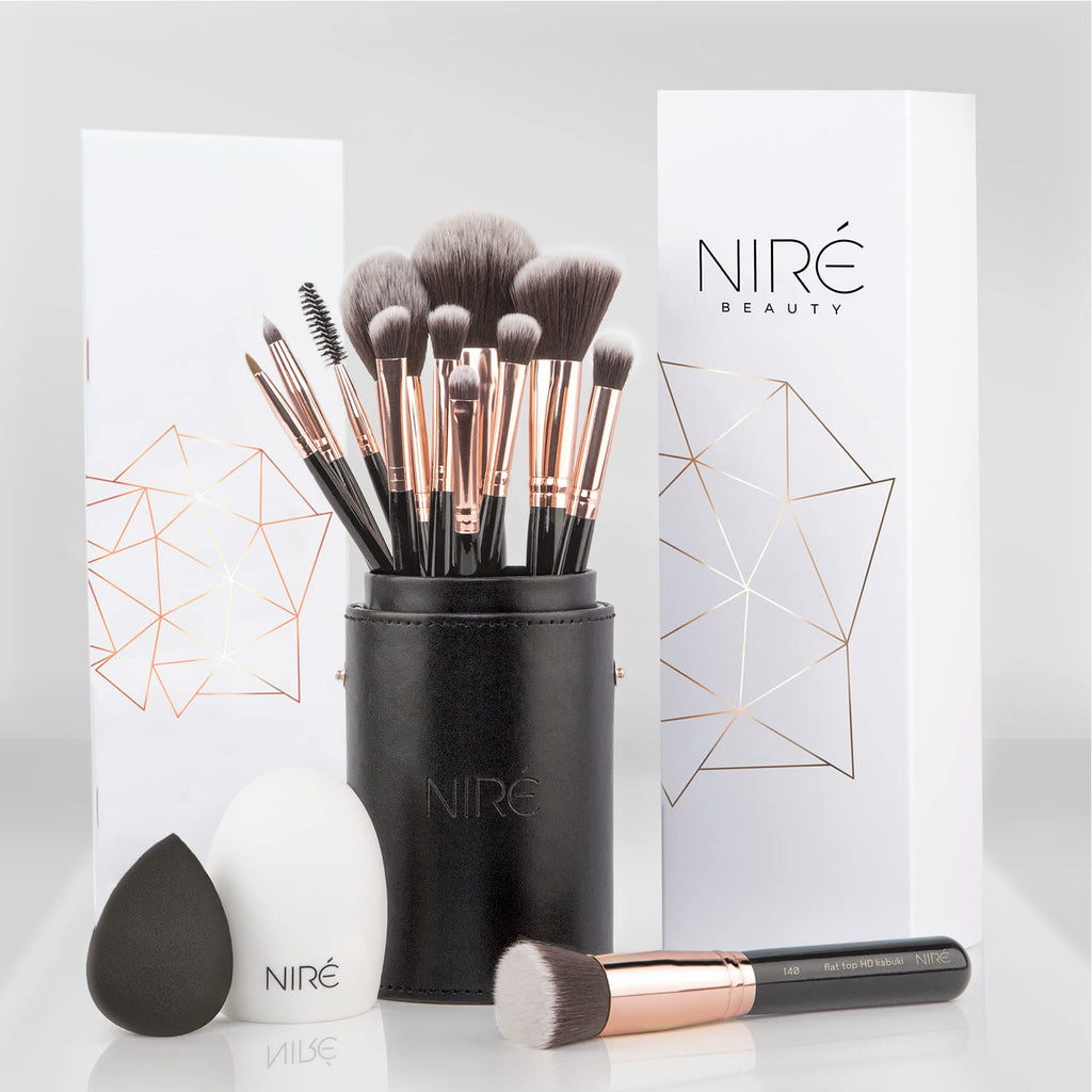 15Pcs Professional Makeup Brush Set – Vegan Brushes, Case, Sponge & Cleaner