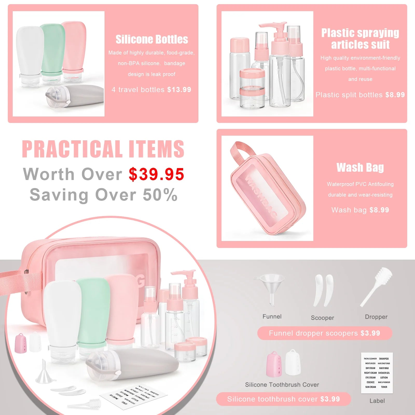 18-Piece Silicone Travel Bottles Set – BPA-Free, TSA-Approved for Toiletries