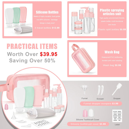 18-Piece Silicone Travel Bottles Set – BPA-Free, TSA-Approved for Toiletries