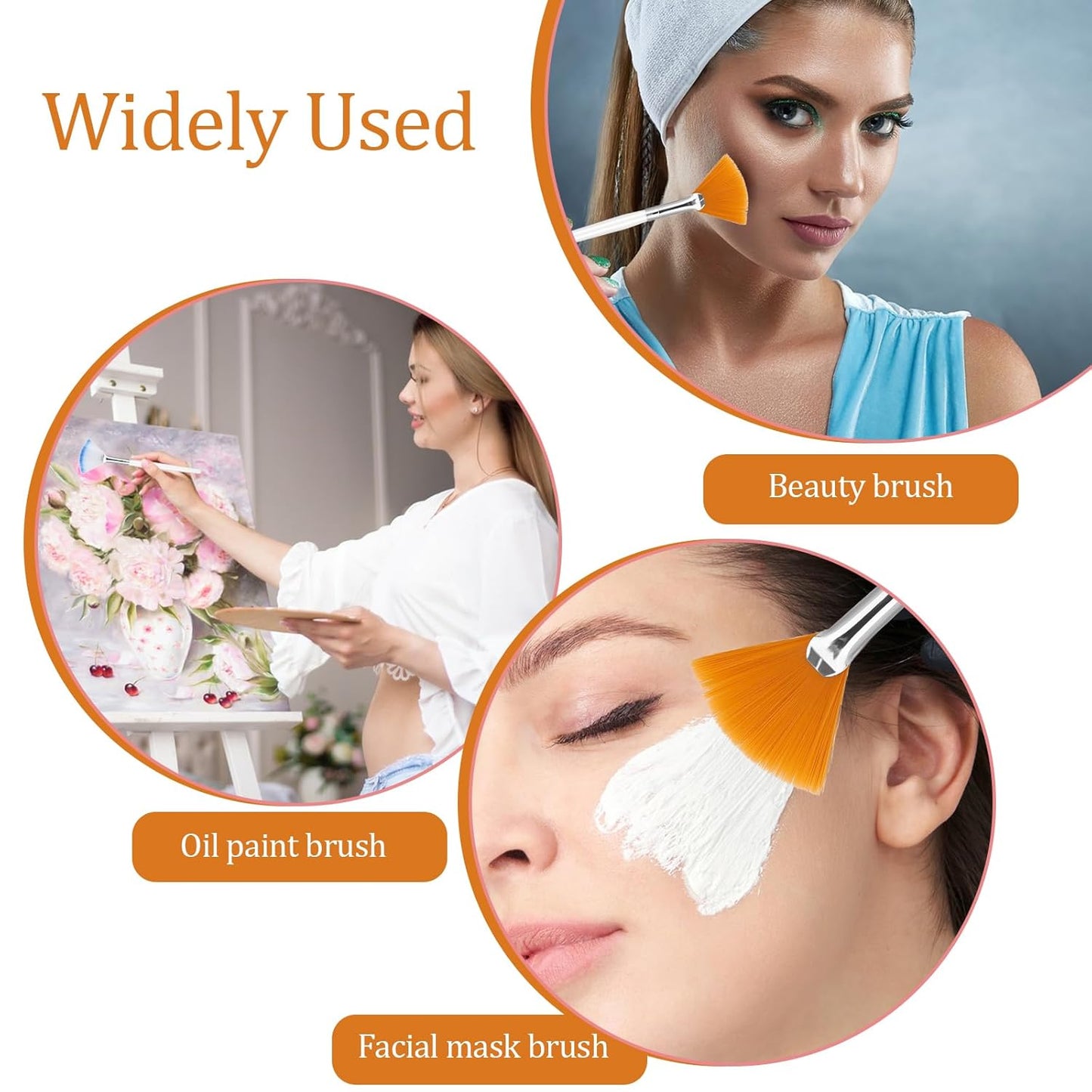 4 Pcs Facial Fan Mask Brushes, Fan Brushes Esthetician, Soft Facial Applicator Brushes Tools, Makeup Fan Brush Tool for Mud Cream Loose Powder Highlighting and Blush(Yellow and Two-Color)