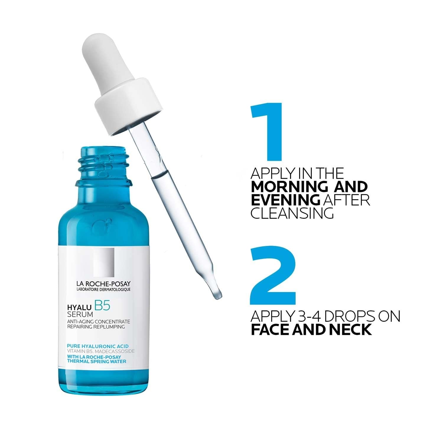 La Roche-Posay Hyalu B5 Pure Hyaluronic Acid Serum for Face, Vitamin B5 + Hyaluronic Acid + Madecassoside, Hydrating Serum Visibly Plumps Skin, Sensitive Skin Safe, Anti Aging, Oil-Free