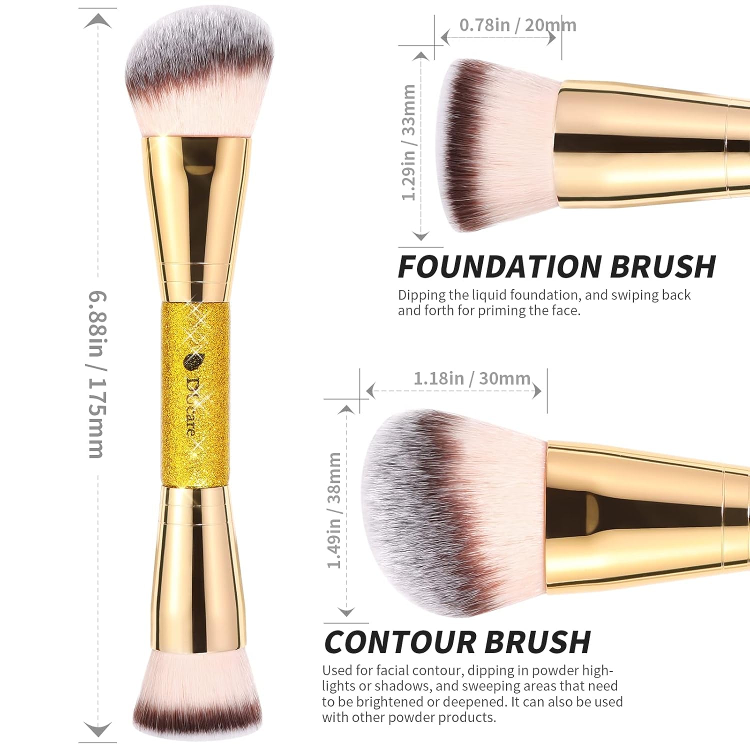 Makeup Brushes Duo End Foundation Powder Buffer and Contour Synthetic Cosmetic Tools