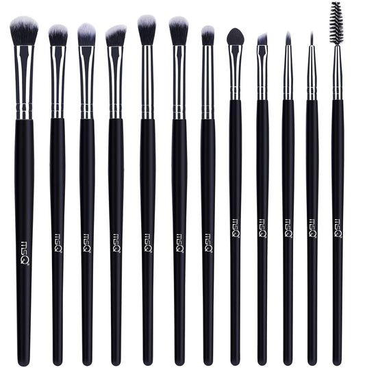12Pcs Eye Makeup Brushes Set – Synthetic Bristles & Wooden Handles (Black)