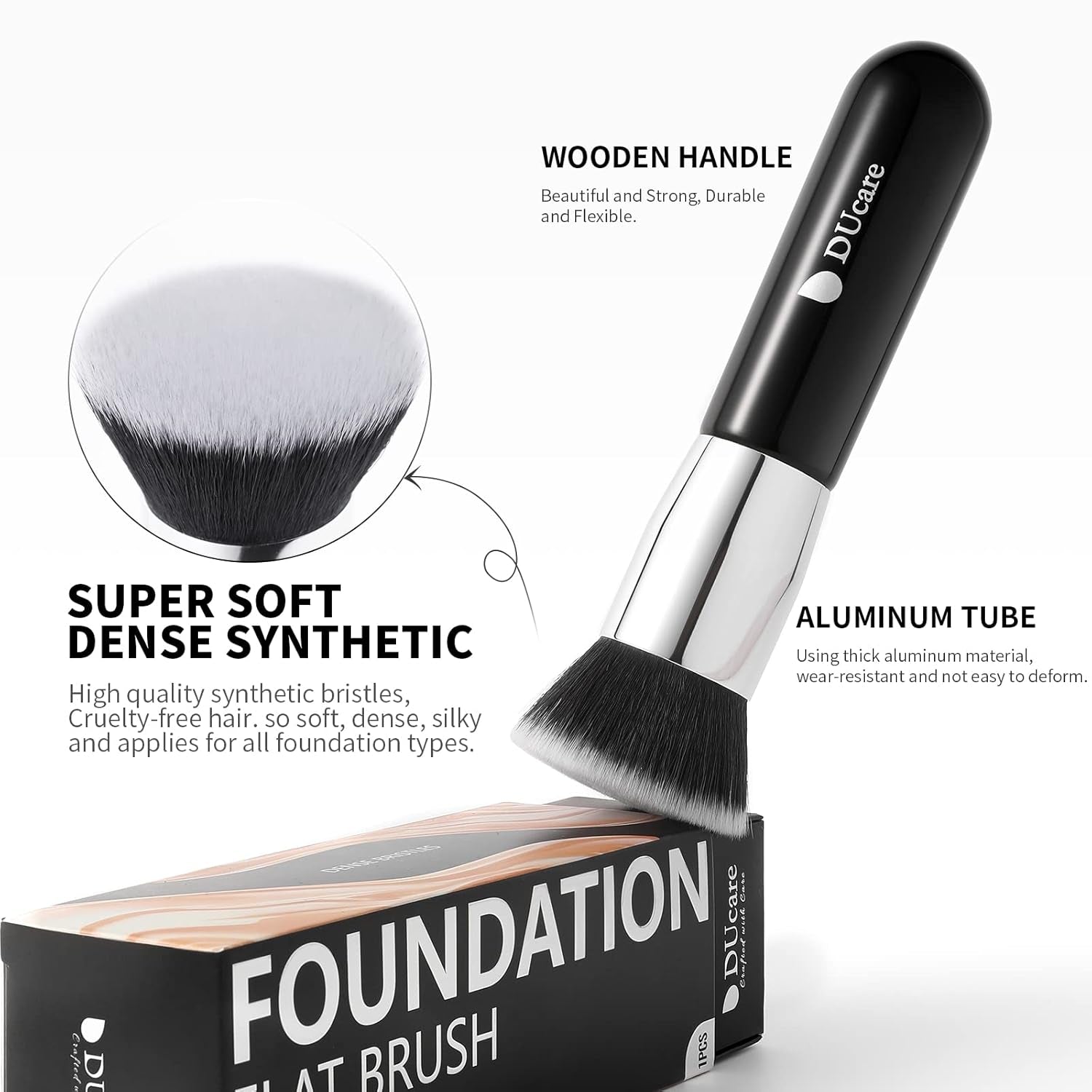Foundation Brush for Liquid Makeup, Flat Top Kabuki Synthetic Professional Makeup Brushes Liquid Blending Mineral Powder Buffing Stippling Makeup Tools
