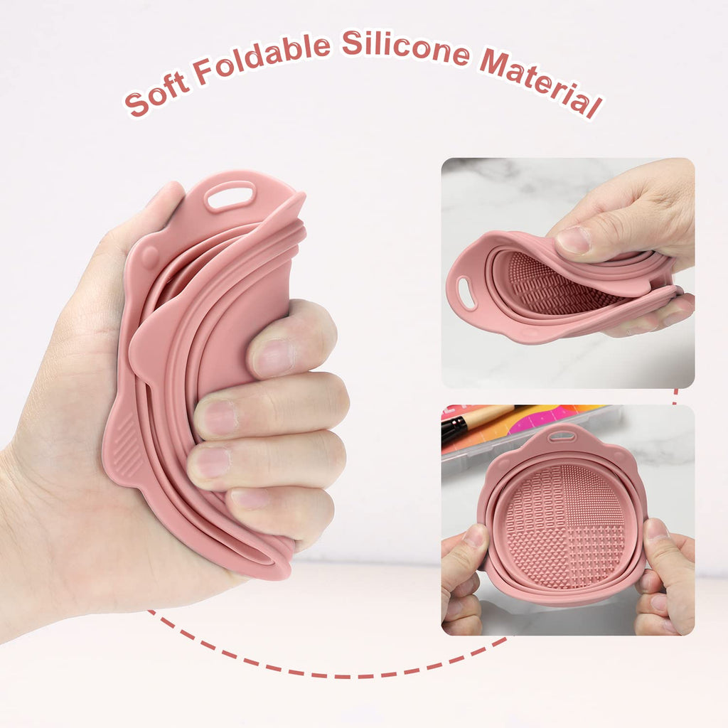 Foldable Silicone Makeup Brush Cleaner Bowl – Portable & Compact (Pink)