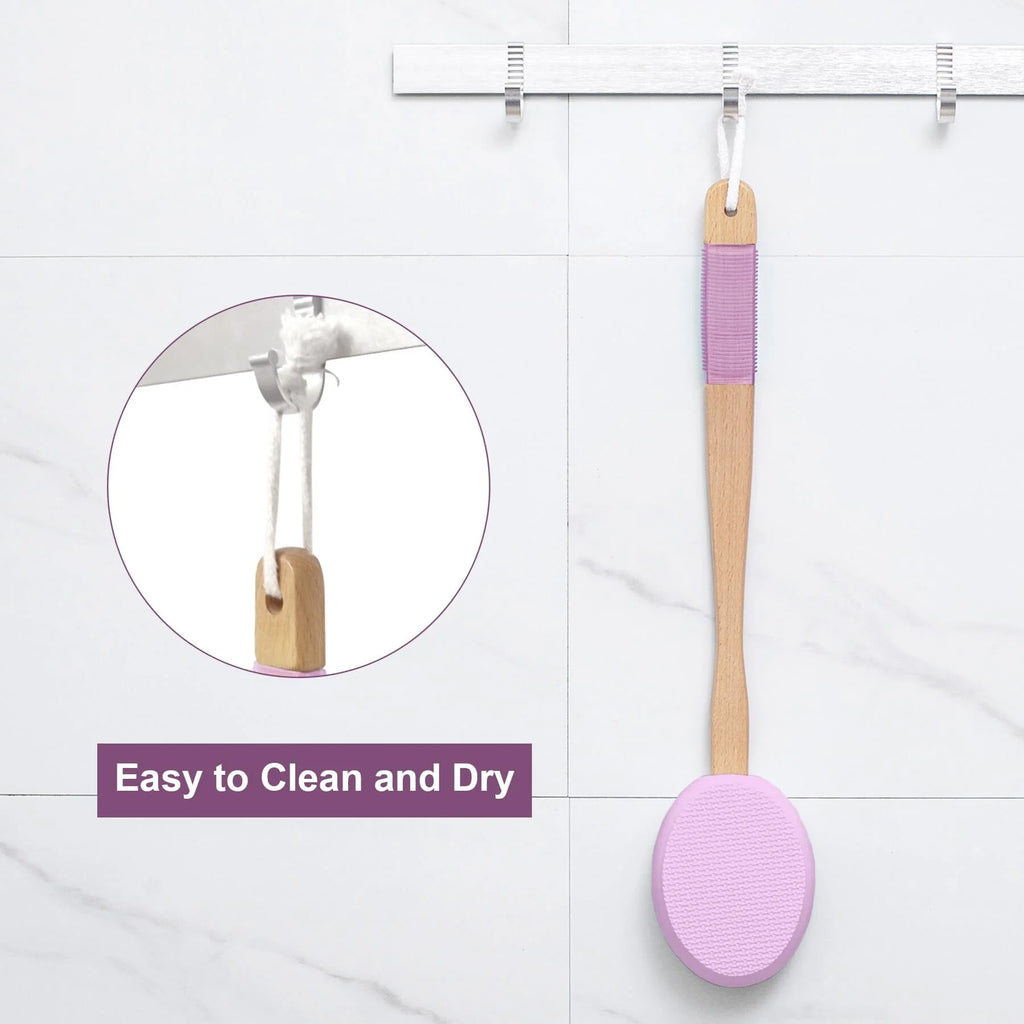Back Lotion Applicator with Long Handle – 4 Replaceable EVA Pads, Ideal for Elderly and Women, Purple