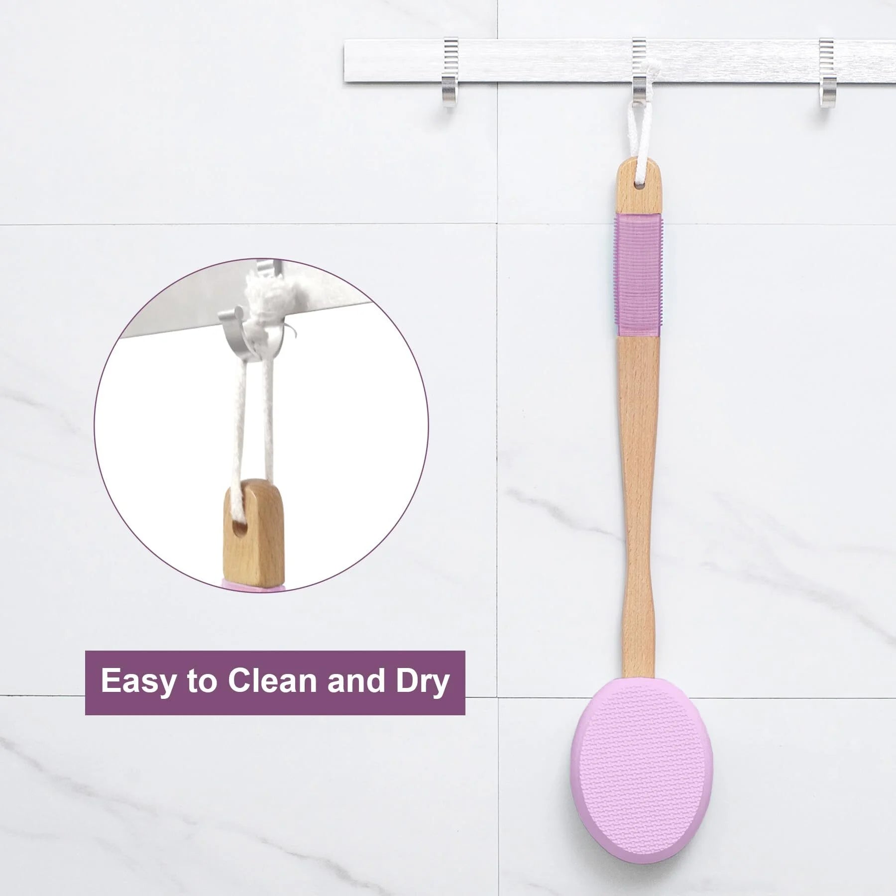 Back Lotion Applicator with Long Handle – 4 Replaceable EVA Pads, Ideal for Elderly and Women, Purple