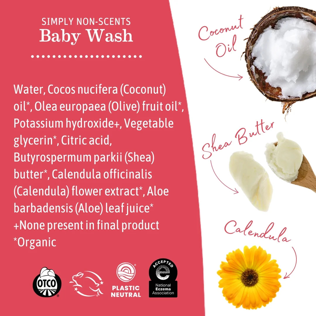Organics Simply Non-Scents Baby Wash – Unscented, Gentle for Sensitive Skin, Newborn & Child – 5.3 oz