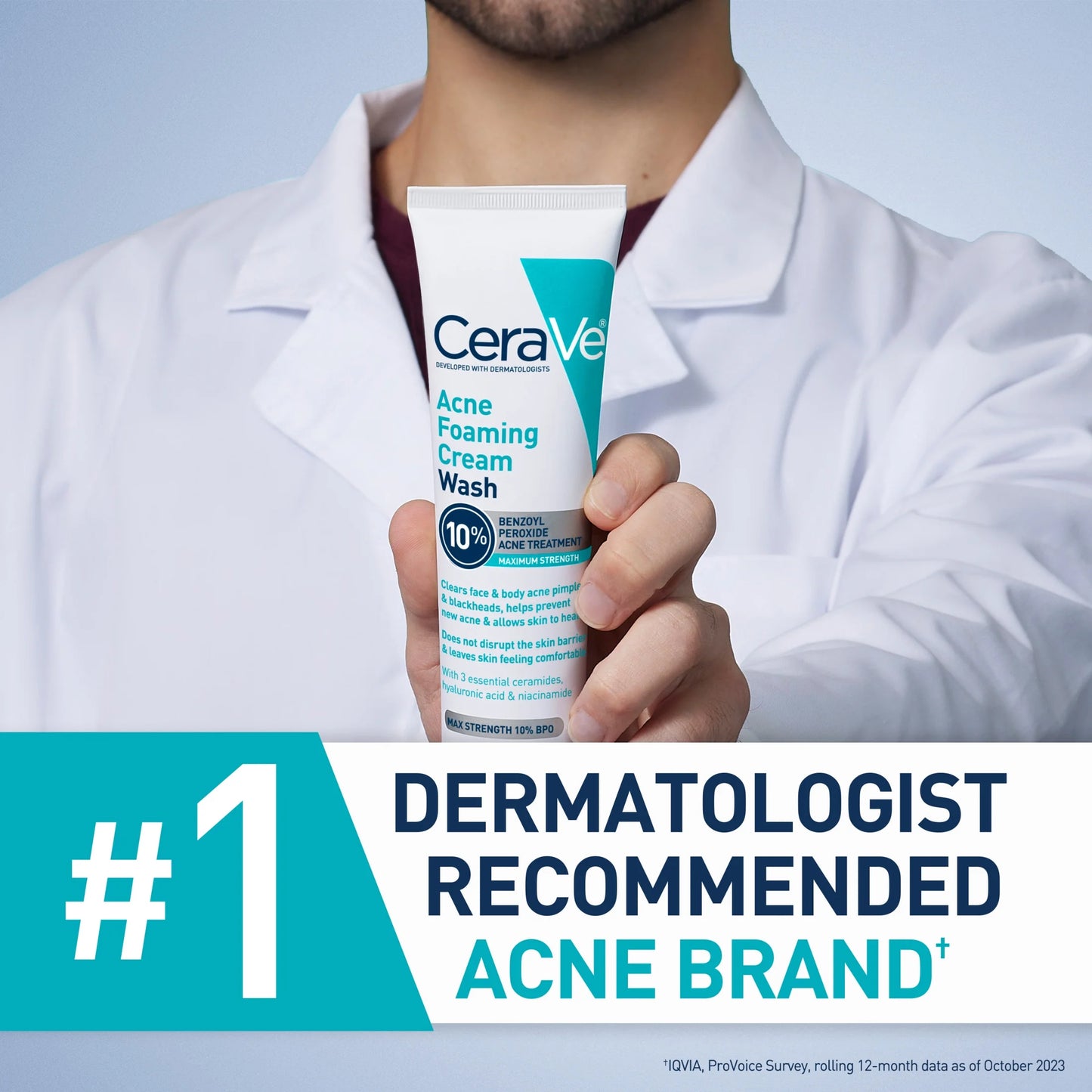 Cera Ve Acne Foaming Cream Wash with 10% Benzoyl Peroxide for Face & Body, 5 Oz