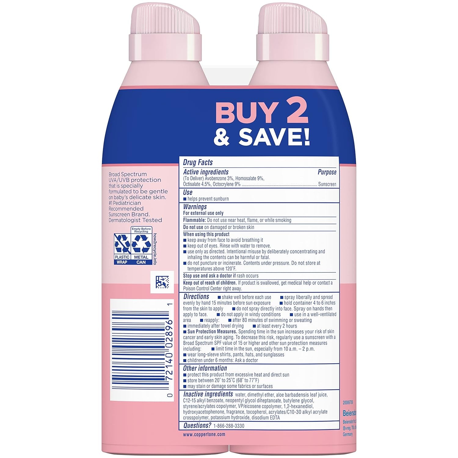 WaterBabies SPF 50 Baby Sunscreen Spray – 6oz, 2-Pack