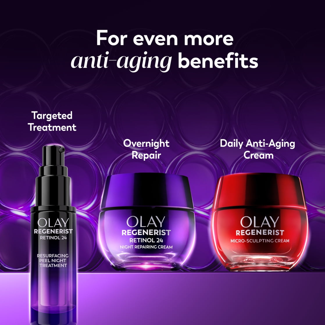 OLAY REGENERIST Retinol 24 Night Cream, Anti-Aging Moisturizer, Fragrance-Free, Non-Greasy, Triple Collagen Peptide