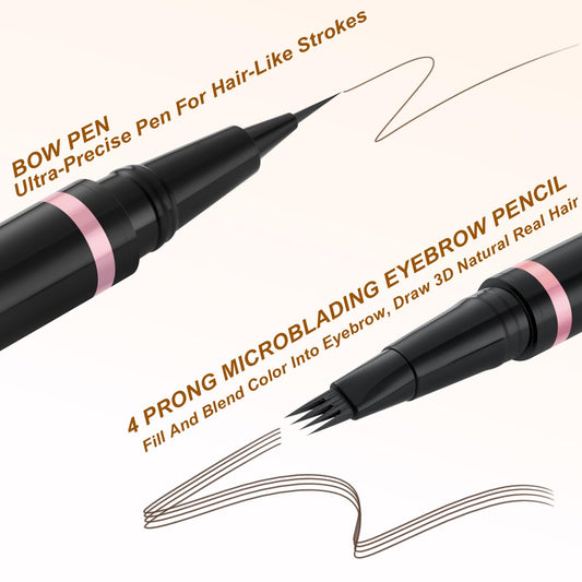 Eyebrow Pencil,2-In-1 Waterproof Eyebrow Pen with 4 Tip Brow Pen and Ultra-Precise Brow Pencil,With Dual-Ended Eyebrow Brush,Eyebrow Makeup for Natural Looking Eyebrows - Dark Brown