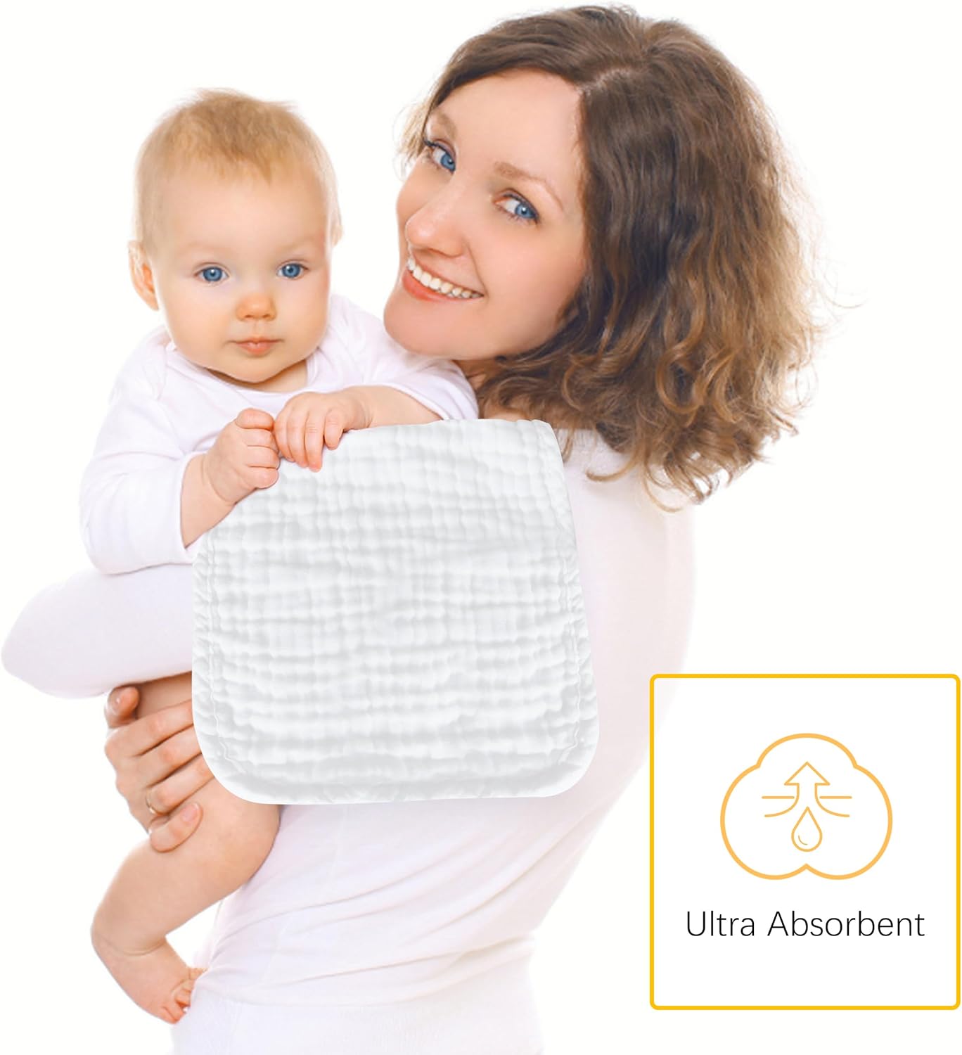 12 Pack Muslin Burp Cloths 100% Cotton Muslin Cloths Large 20''X10'' Extra Soft and Absorbent Baby Burping Cloth - White