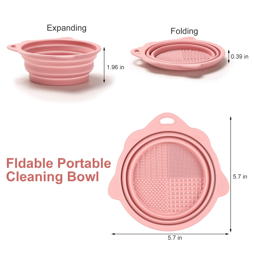 Foldable Silicone Makeup Brush Cleaner Bowl – Portable & Compact (Pink)