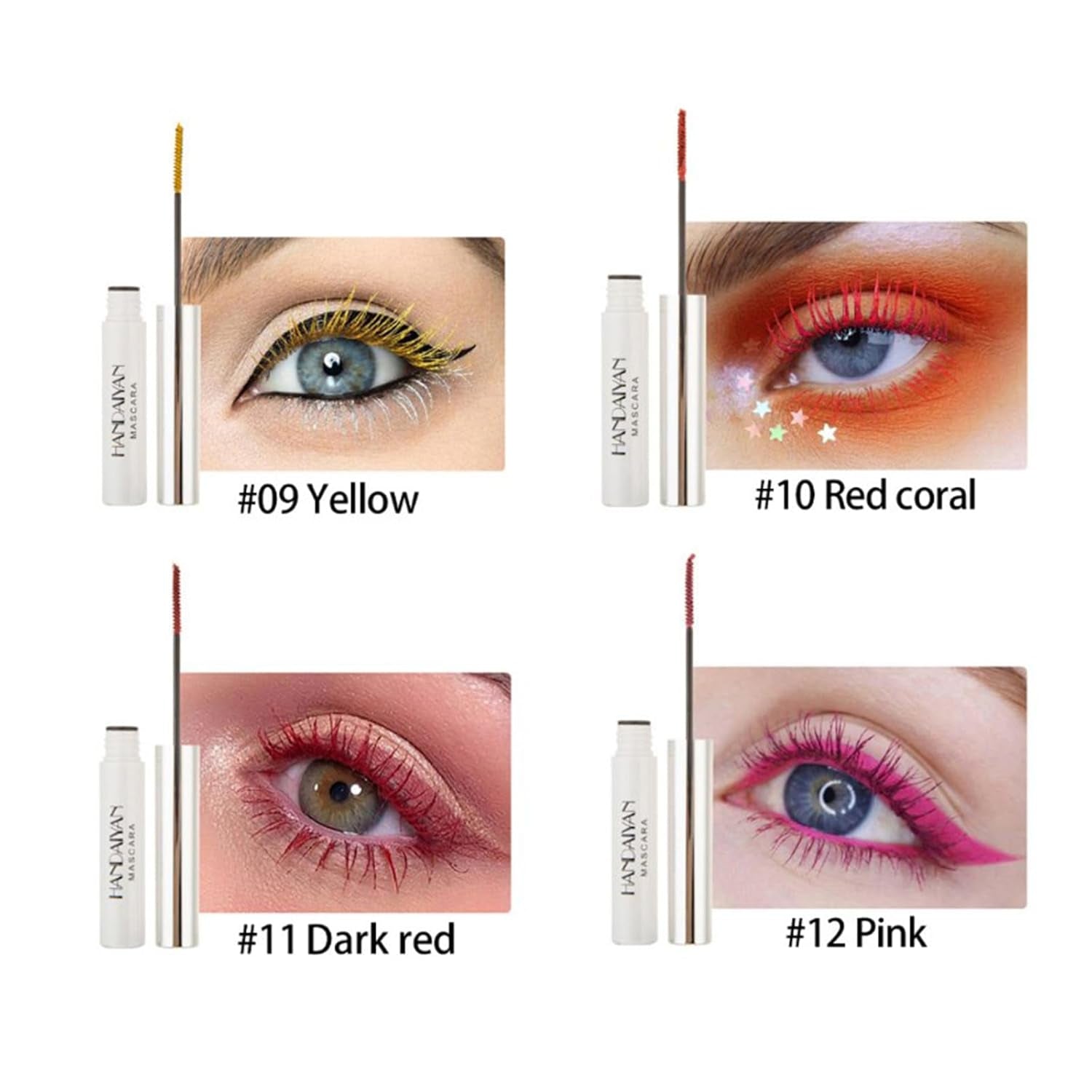 Colored Mascara Sets, 12 Colors Waterproof Colorful Mascara Gift Set, Red Pink Purple Blue White Black Colorful Mascara Charming Long Lasting Voluminous Mascara for Eyelash Eye Makeup