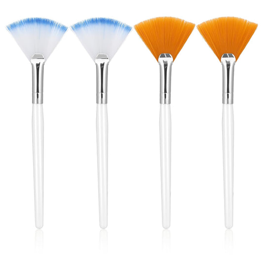 4 Pcs Facial Fan Mask Brushes, Fan Brushes Esthetician, Soft Facial Applicator Brushes Tools, Makeup Fan Brush Tool for Mud Cream Loose Powder Highlighting and Blush(Yellow and Two-Color)