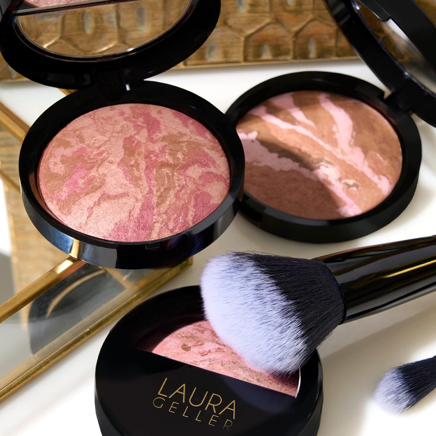 Baked Blush-N-Bronze Marbleized 2-In-1 Sculpting Bronzer Blush - Ginger Bronze - Contour Face with a Radiant Flush