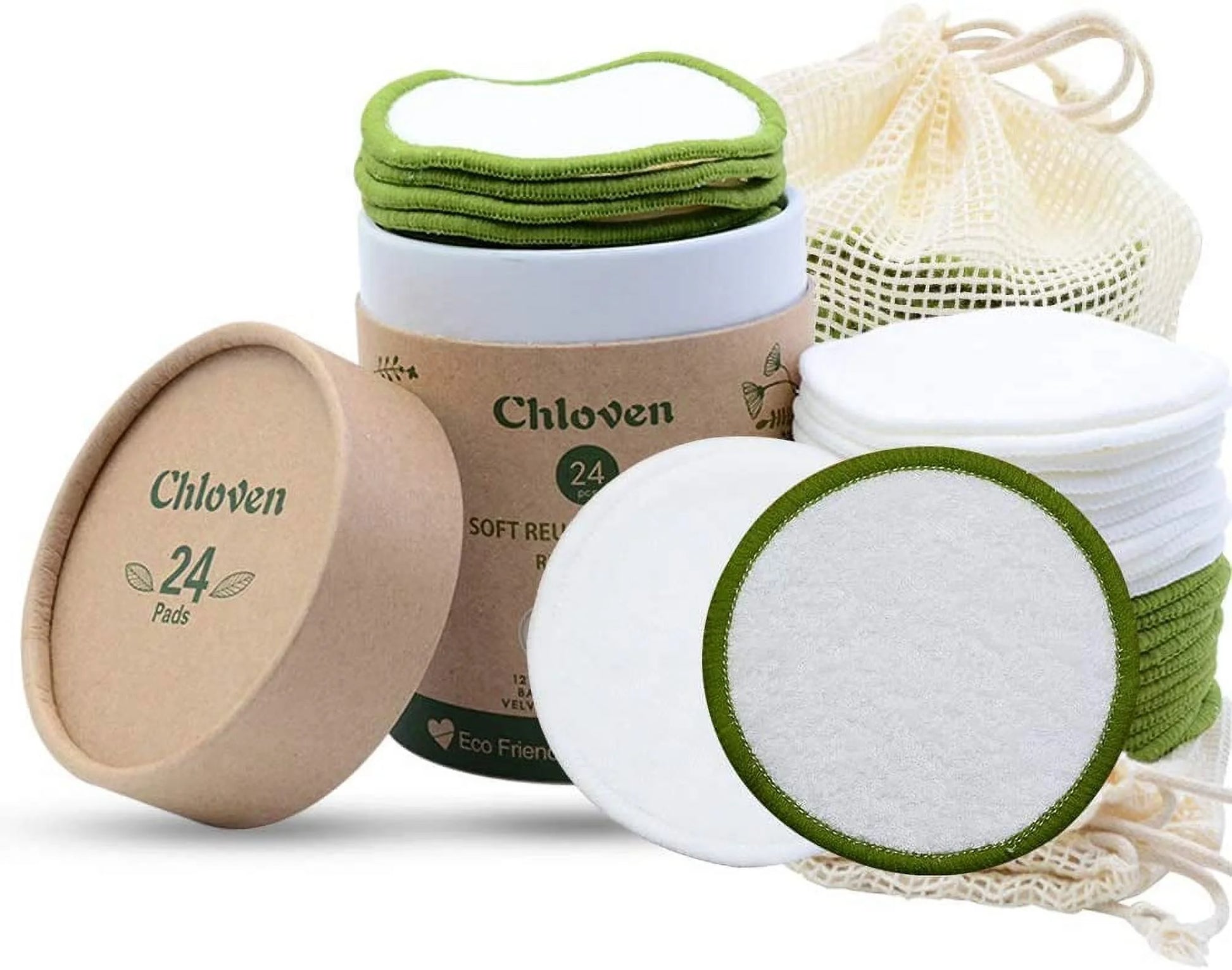 Reusable Makeup Remover Pads - 24 Pack | Eco-Friendly Bamboo Velour Pads for All Skin Types | Washable Cotton Rounds with Laundry Bag & Storage Box