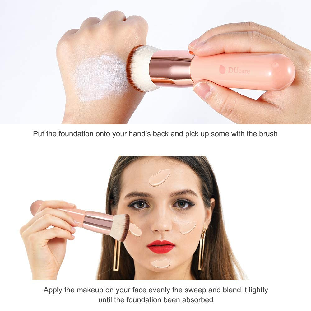 Foundation Brush for Liquid Makeup, Flat Top Kabuki Synthetic Professional Makeup Brushes Liquid Blending Mineral Powder Buffing Stippling Makeup Tools