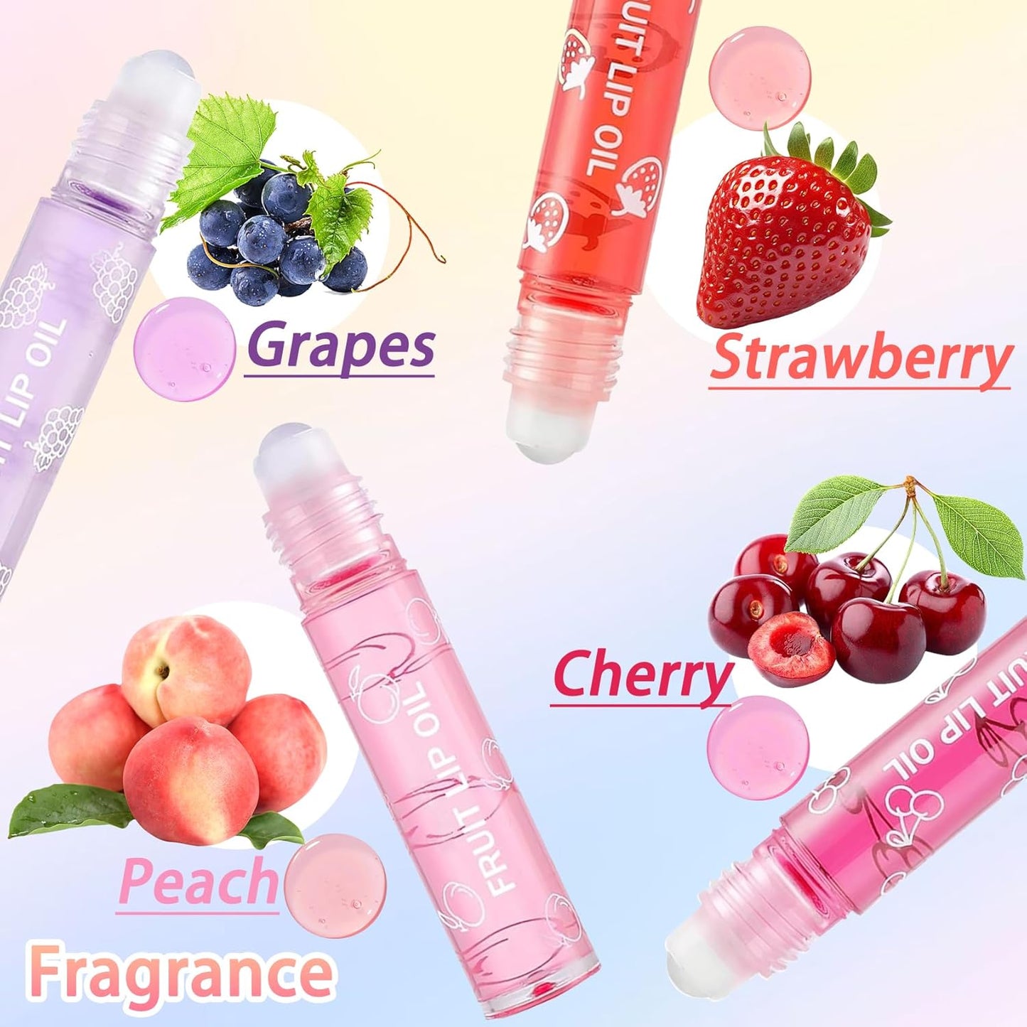 4Pcs Roll-On Lip Oil Set – Fruit Flavored, Hydrating & Plumping Gloss (Non-Sticky)