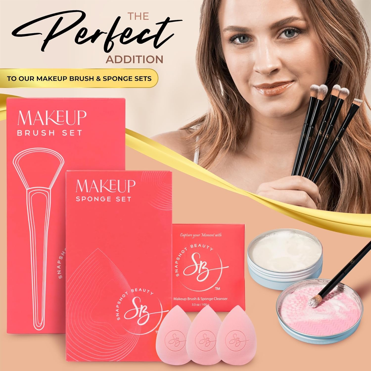 Professional Makeup Brush Cleaner Set - LARGE 3.5 Ounce Size - Vegan & Cruelty Free Make up Brush Cleanser Includes Pink Silicone Makeup Brush Cleaner Mat - for Brushes & Sponges