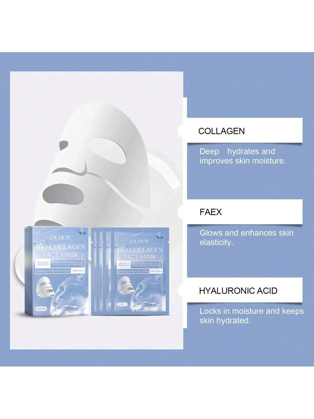 4PCS Bio-Collagen Glow Mask Overnight, Korean Deep Hydrating Firming Hydrogel Mask With Pure Collagen Films For Real Deep Mask Nourishing Experience, Suitable For All Skin Types