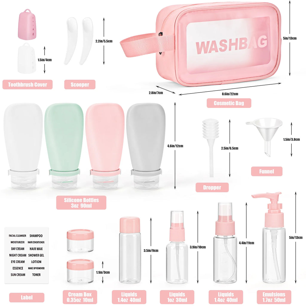 18-Piece Silicone Travel Bottles Set – BPA-Free, TSA-Approved for Toiletries