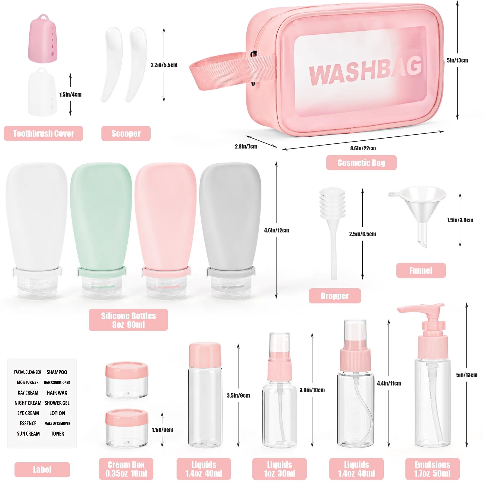 18-Piece Silicone Travel Bottles Set – BPA-Free, TSA-Approved for Toiletries