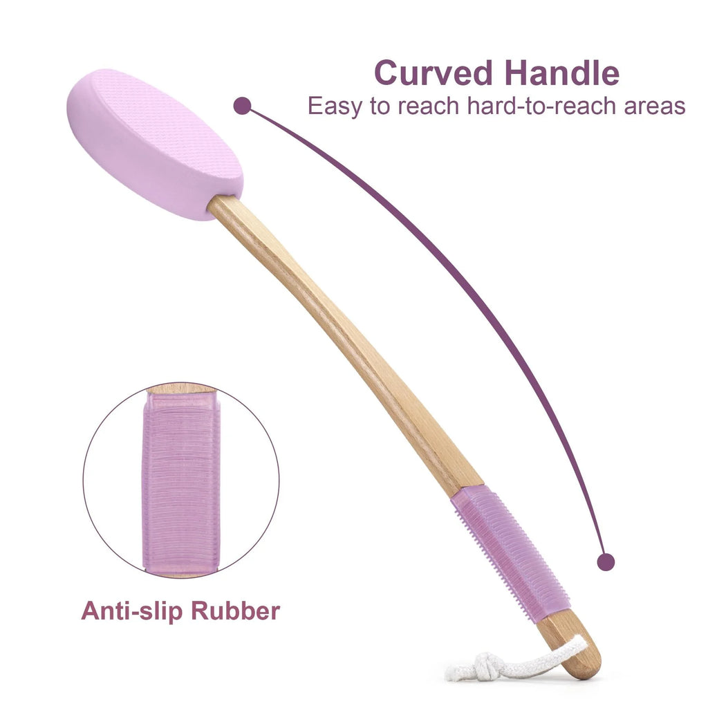 Back Lotion Applicator with Long Handle – 4 Replaceable EVA Pads, Ideal for Elderly and Women, Purple