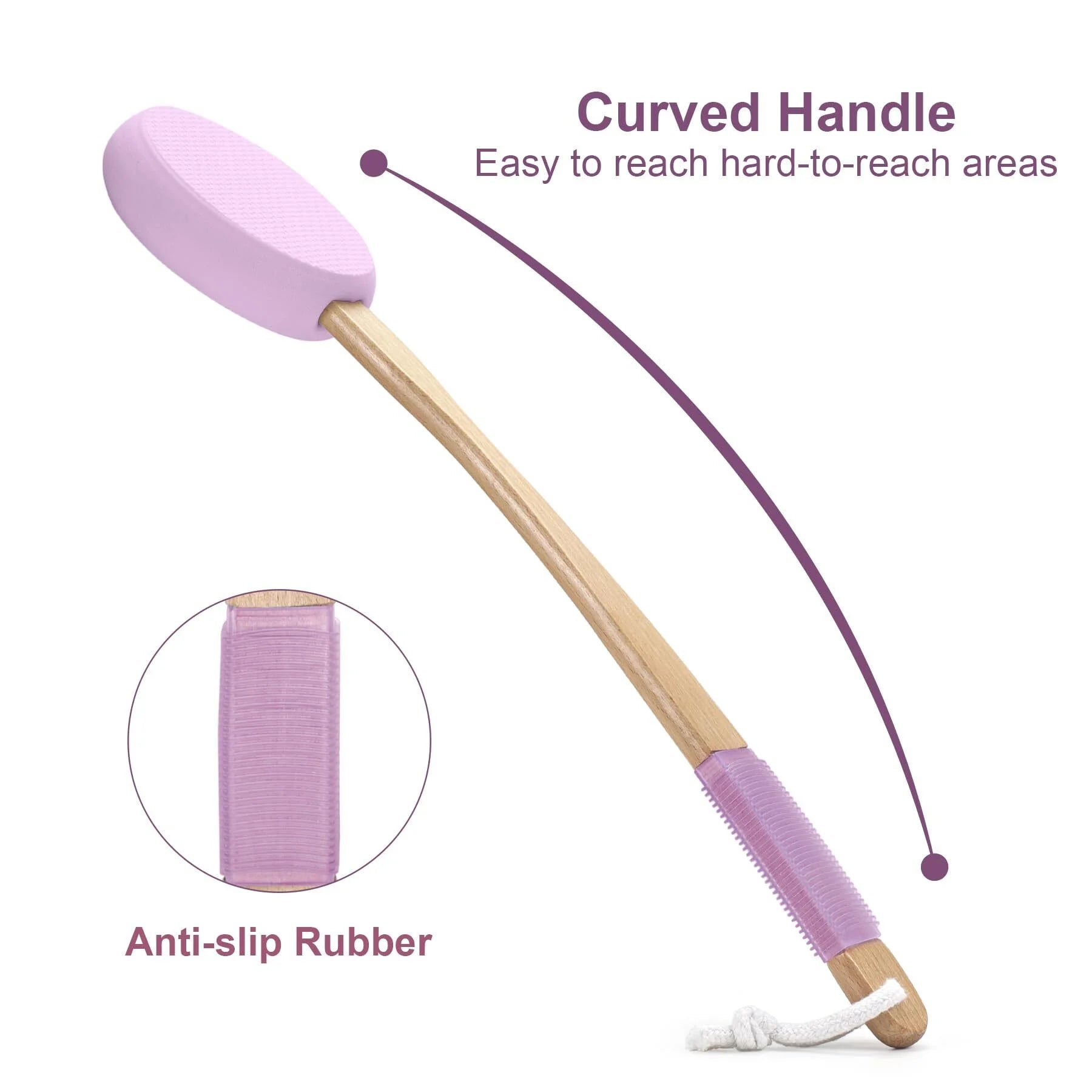 Back Lotion Applicator with Long Handle – 4 Replaceable EVA Pads, Ideal for Elderly and Women, Purple